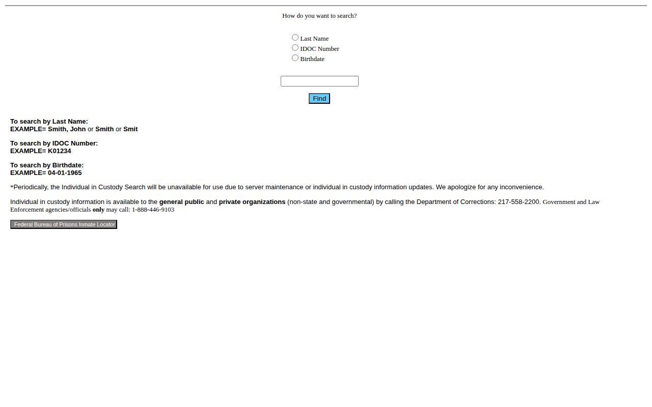 IDOC search form for DuPage County released inmate records