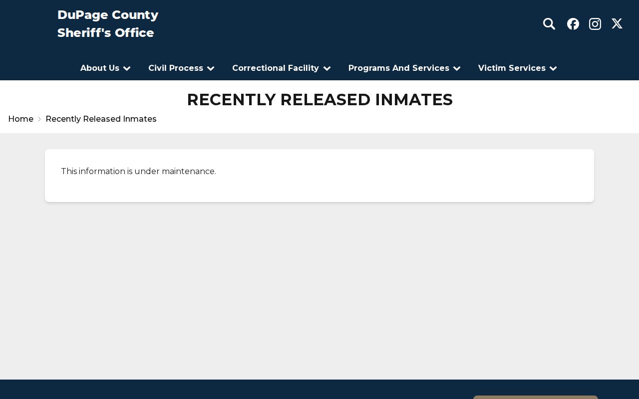 DuPage County recent release record page under maintenance