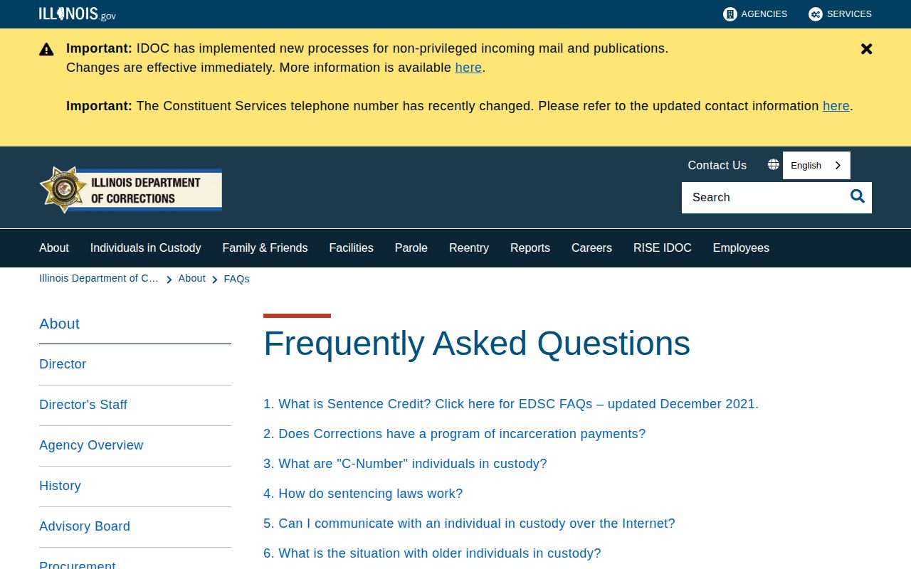 DuPage County release date lookup on the IDOC FAQ